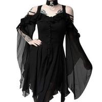 Riforla ženska moda tamna u ljubavi ruffle rukavi s ramena Gothic midi haljina ženska casual haljina