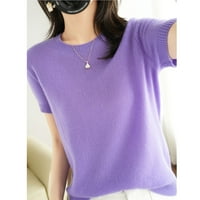 Cuhas bluze za žene kratkih rukava pleteni džemper okrugli vrat labavi tanki ženski vrhovi ljubičaste