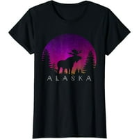 Alaska Moose Aurora Borealis MENS Classic Crna majica Kratki rukav Tee