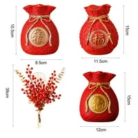 HonRane Lucky Bag Ornament kineski stil FU lik crvene bobice Buket ravni dno donosi sreću Fortune smola