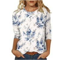 Fjofpr Ženska odjeća ženska plus veličina cvjetne tiskane majice vrhovi duljine rukav labav majica okrugla