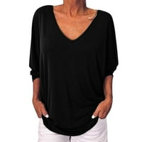 Ženski modni vrhovi čvrsti V-izrez kratki rukav fit Slim T-majice crna 5xl