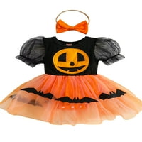 TReGren djevojačka djevojka Halloween haljina, bundeve lica šišmiša uzorak kratka rukava s rukavima