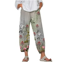 Binmer duge pantalone za žene Ležerne prilike tiskane viši struk labav džep ravne duge hlače