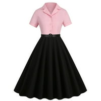 USMIXI Formalne haljine za žene UP Empire Struk Flowy Pleated Swing Vintage 1950S Line haljine s remenom