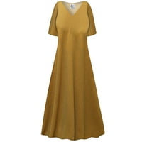 Srednji ženski visok V- izrez sa haljinama kratkih rukava šafran sjaj linijski elegantni maxi haljina