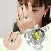 Yinguo Sterling srebrni kornjača prsten zelena opal prsten kornjača nakit dugovječnost poklon 6
