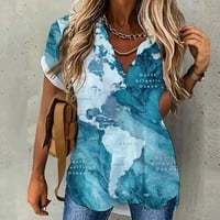 Prevelike majice za gumbu za žensku majicu kratkih rukava Ležerne prilike za print Sky Blue XXLBLUSAS
