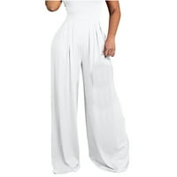 Airpow Clearence ženske struk casual široke noge duge pantalone pantalone s obilnom veličinom bijeli
