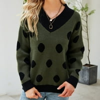 Puntoco Plus Veličina klirensa bluza, ženski V-izrez pletena Polka Dot Pulover pleteni džemper gornja