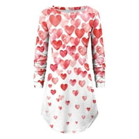 Ženska haljina Loose Comfy Heart Print Pulover okrugli vrat dugih rukava sa ramena mini haljina trendi