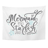 Plaža Mermaid poljupci Zvjezdane želje Citiraju more i pismo ljetne morske školjke Hearts Pearls Ocean Wall Art Viseći tapiserija Početna Dekor za dnevnu sobu spavaća soba spavaonice