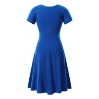Haljine za žene plus veličine ženski čišćenje A-line V-izrez kratkih rukava s kratkom kratkom casual a-line haljinom plave m