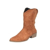Woobling Ladies Western Boot Wide Calf gležnjače za gležnjeve Vezene kože čizme Ženske cipele Neklizajuće