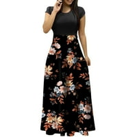 Cyzz prodavač Ljetne haljine za žene modni casual cvjetni print okrugli vrat kratkih rukava velike veličine maxi haljine đumbir m