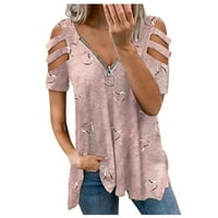 Ženski vrhovi V-izrez Ženska bluza Ležerne prilike za ispisane majice Skraćeno ljetni ružičasti 2xl