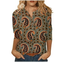 Ferernal ženska nova dugmeta modna rukav printu etnička tiskana majica Slim top casual vrhovi ženske ljetne vrhove