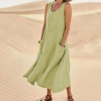 Ljetne platnene haljine za žene plus veličine bez rukava Maxi haljine sa čvrstim vratom duge plaže Flowy