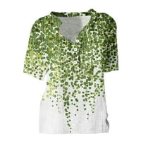 Ženske vrhove Ženske bluze s kratkim rukavima Modni grafički otisci Summer Henley majice Tunic TEE Green