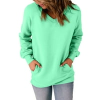 Ženski vrhovi dugih rukava bluza od pune boje labave žene ljetne posade izrez majice zeleni xl