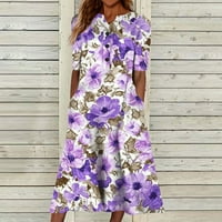 Ženske haljine zarezni vrat casual tiskani maxi a-linijska ljetna haljina purple 2xl