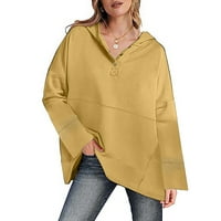 QucoQPE ženske casual gumb V izrez duksevi za prevelike pulover duksere s kapuljačom sa džepovima na klirensu