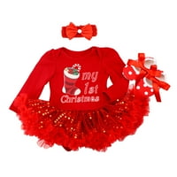 Dojenčad za djecu za bebe Božićne odjeće kratki rukav ili dugi rukav rumper haljina bodići s trakom za glavu i obuća XL crvena