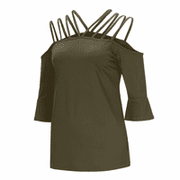 Ženske špagete trake hladne ramena majice, ležerne na vrhove pola rukava, zelena, m