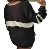 Niuer Women Knit vrhovi prugasti pulover dugih rukava s dugim rukavima Top labav tunika bluza pletena crne s