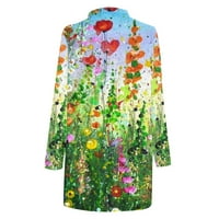 Ženski cvjetni print s dugim rukavima otvoreni prednji kardigan elegantni kaput od kaputa od metvice