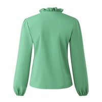 SKPBlutn Ženski gumb dolje majice Zimska jesen casual udobne vrhove Ljetni rucffle V-izrez Čvrsti print