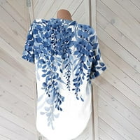 Plus vrhovi veličine za žene s kratkim rukavima V-izrez cvjetni chemise blue 2xl