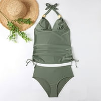 Vekdone ženski tankini tankani dvogadni kostimi kupaći kostim push-up monokini bikini, zelena, xl
