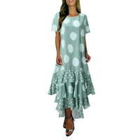 Ženska haljina s kratkim rukavima posada talasna tačka tiskana haljina velika ljuljačka suknja duga