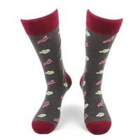 Urban-pauncock muške novitete zabavne čarape za haljinu ili casual - slanina i jaja - siva s maronom