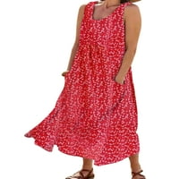 Prednjeg swalda Ženska sandress casual labava maxi haljina ljetna haljina bez rukava s džepom ruža crvena