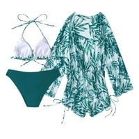 Ženski kupaći kostim listom print Halter Crdstring Boikini Bikini set s plažom