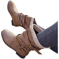 Ženske koljena High Boots istaknut modni čišćenje dame zimski kopč kaiš Chunky potpetice sklizne na