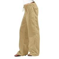 Daznico ženske ležerne pamučne i posteljine labave hlače sa džepovima s džepovima Elastične pojaseve