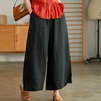 Ženske hlače Sawvnm pantalone za žene Ležerne ljetne elastične visoke struk posteljine pantnih džepova