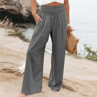 Ženske hlače Ležerne prilike, pune boje visoke struk široke noge labave pantalone plaže Trendne parotine