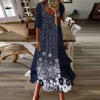 Ženske haljine Dužina gležnja Maxi rukava Ležerne prilike V-izrez ljeto od tiskane haljine plave m