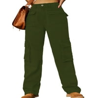 Žene teretne pantske struke traperice ravno noge traper hlače Vintage pantalone Drće odmora Vojska zelena