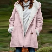 Ženska casual moda labav solidni kapa plus Plus kožnica džepna jakna XL Pink