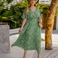 Efsteb Elegantne haljine za žene Slim V-izrez Haljina s kratkim rukavima Ljetna haljina Ležerne u trendovskim ispis Haljinama plus veličina haljina zelena xxl