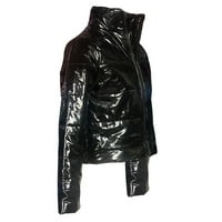 Guvpev ženski modni dugi rukav sjajni kožni kruh dolje jakna patentni džepovi kaput - crni m