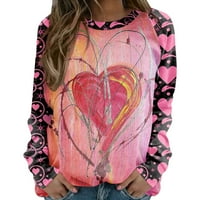 Ženska ležerna modna modna dana zaljubljena Ispis pulover s dugim rukavima TOP HOT PINK XL