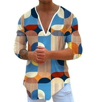 PXIAKGY MENS majica mužjak ljetni casual v izrez s dugim rukavima 3D print T majica bluza na majici
