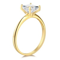 Welingsile Dame Solid 14K žuti zlatni polirani CZ CUBIC ZIRCONIJA PRINCESS CUT HEAGERAGENT prsten -