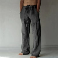 Hlače za muškarce, čišćenje muški pamuk i posteljina elastična struka zdrobljene prozračne ugodne pantalone za meke plaže Dugena pantalona za muškarce